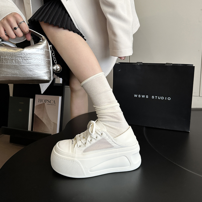 Wsws | Spring and Summer Trend New Arrivals: Sweet and Cool Single-Layer Mesh Breathable Height-Increasing Thick-Soled Shoes, Women's White Sneakers.