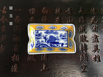 Rare Jingdezhen export old factory porcelain hand-painted blue and white landscape figures small porcelain plate small rectangular food plate