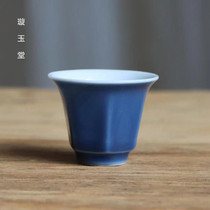 Monochrome blue glaze hexagonal hexagonal porcelain kung fu tea cup magnolia shaped small tea cup tea cup tea cup owners personal cup