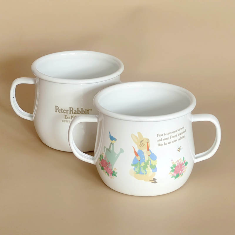 Benjamin Enamel Coffee Pot Can Be Used as an Oil Pot, Double-Handle Breakfast Milk and Cereal Enamel Cup, Can Be Heated on an Induction Cooker