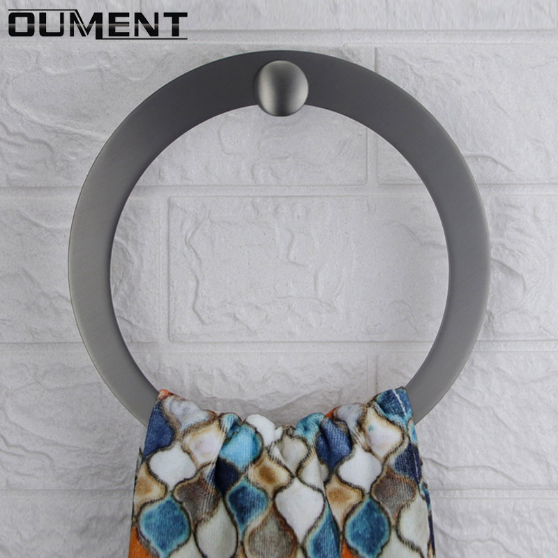 Gun Grey All-copper Towel Ring Wipe Hand Bath Towels Hanging Ring Stainless Steel Round Towel Rack Bathroom Hardware Hotel Engineering-Taobao