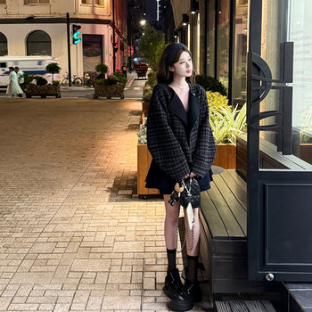 Yikowow fine plaid moon sleeve lapel reversible