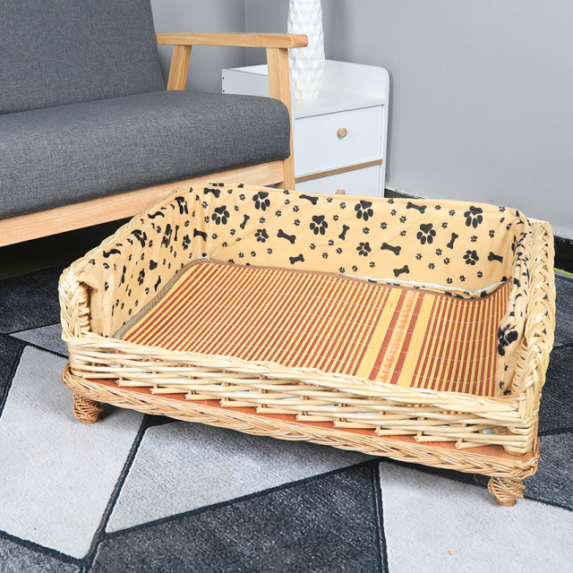 Rattan kennel for all seasons, Golden Retriever Teddy, large, medium and small kennel, easy to clean, off the ground, moisture-proof summer pet bed