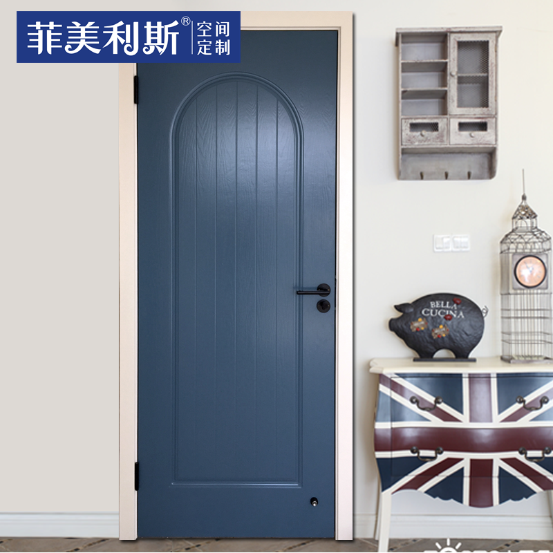 Mediterranean wooden door arched door blue arched door arched door baking lacquered door solid wood door wood door wooden door bedroom door