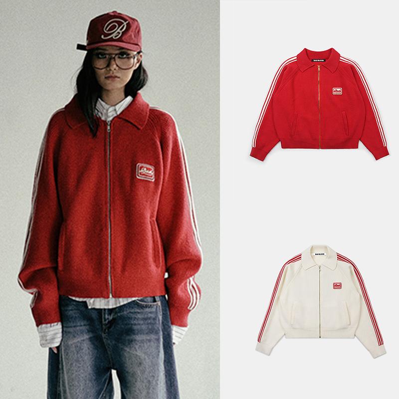 Korean Badblood American-Style Spicy Girl Sweater Women's Retro Red Knitted Cardigan Niche Casual Zipper Jacket Korean Badblood American-Style Spicy Girl Sweater Women's Retro Red Knitted Cardigan Niche Casual Zipper Jacket