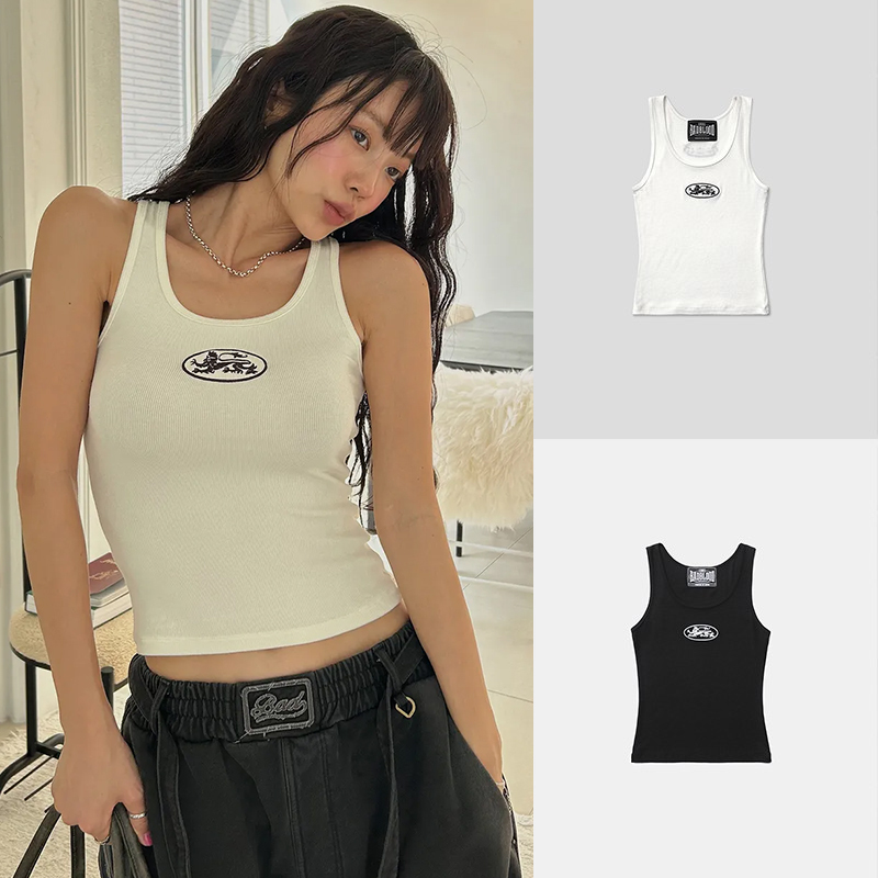 Korean Badblood American-Style Spicy Girl Tank Top Women's Fashion Slim Fit Niche Embroidered Letter Top Trendy