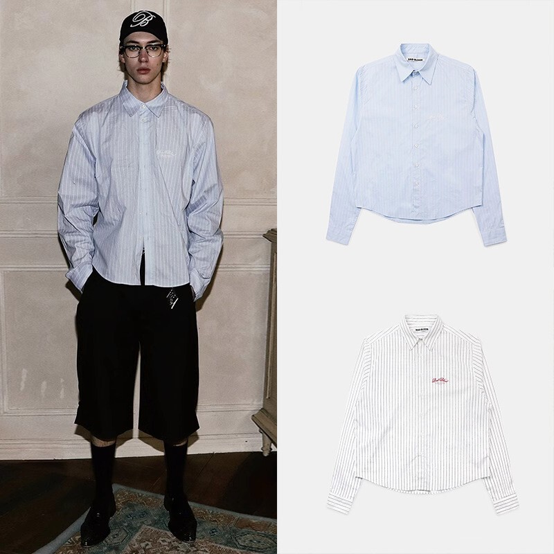 Korean Badblood American-Style Spicy Girl Polo Collar Striped Shirt Women's Long-Sleeved Niche Loose Casual Shirt Top