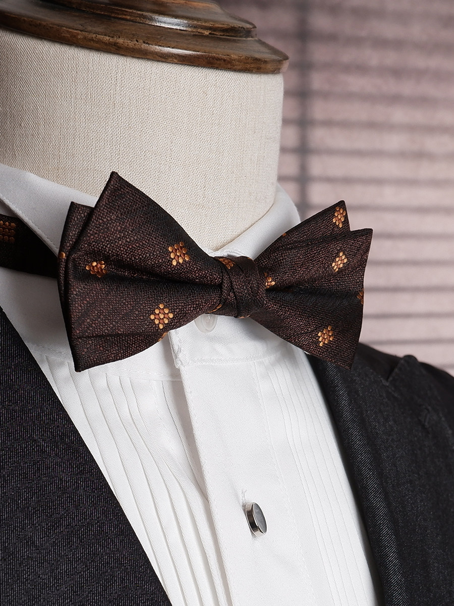 Link In: Double-layered bow tie, Italian retro bow tie, chocolate brown formal dress, square-point groom's evening bow tie.