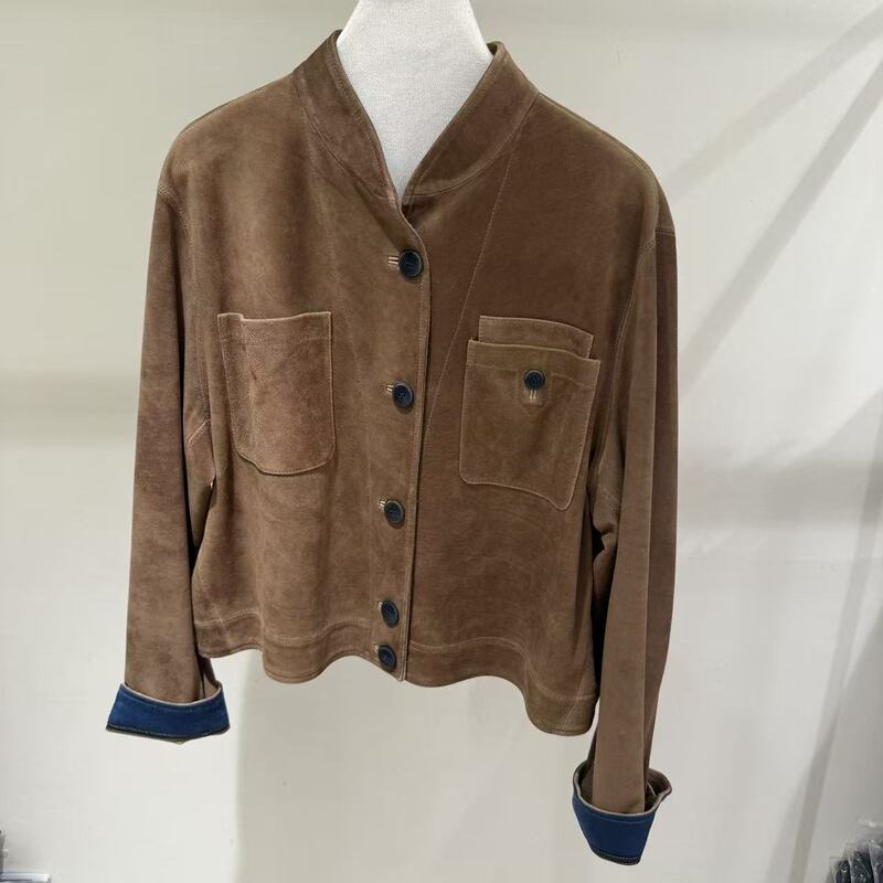 European Station 2026 Autumn Women's New Long Sleeve Stand Collar Single-Breasted Short Versatile Stylish Leather Jacket 6407 European Station 2026 Autumn Women's New Long Sleeve Stand Collar Single-Breasted Short Versatile Stylish Leather Jacket 6407