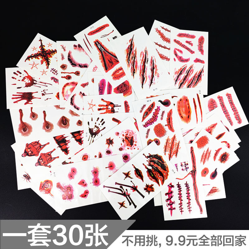 Simulated Prank Fake Wound Tattoo Stickers, Stitches, Scars, Halloween Special Effects Makeup, Waterproof Tattoo Stickers for Men and Women