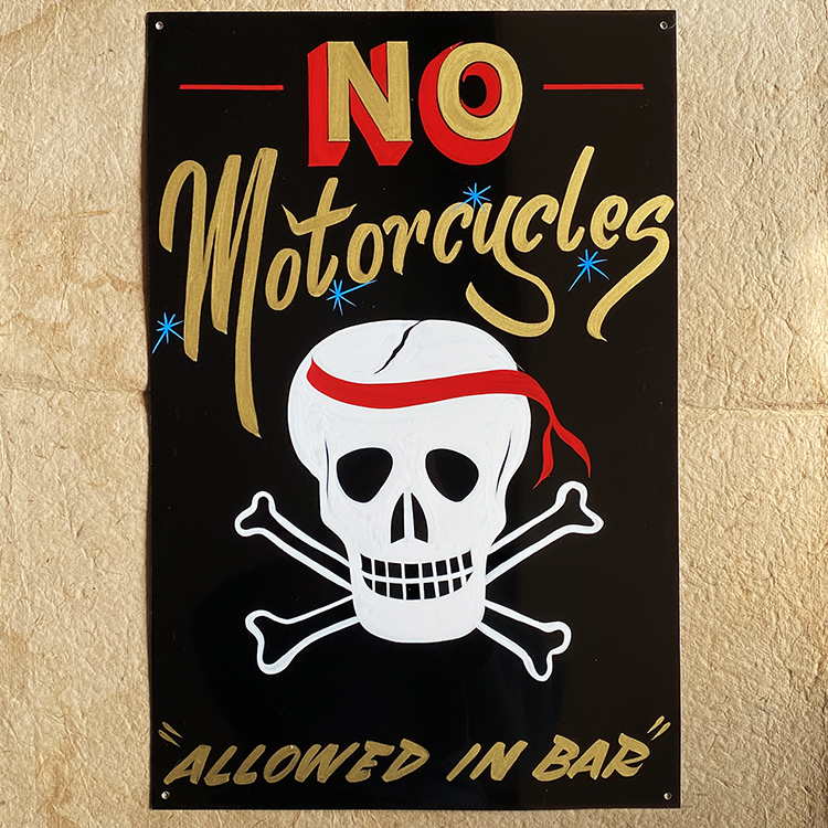vintage motorcycle club hand-painted decorated board locomotive bar