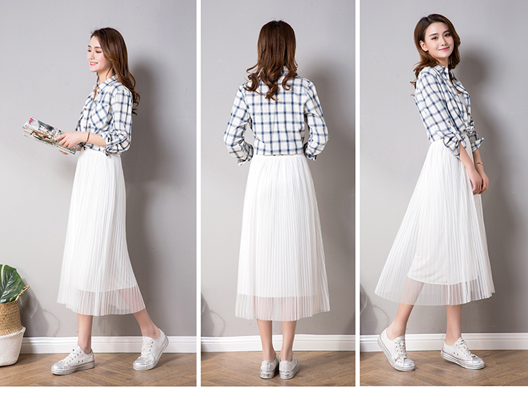 Mùa thu mới xếp li ăn mặc nữ đàn hồi vest đáy lưới váy màu rắn sling váy váy dài xếp li váy đầm babydoll