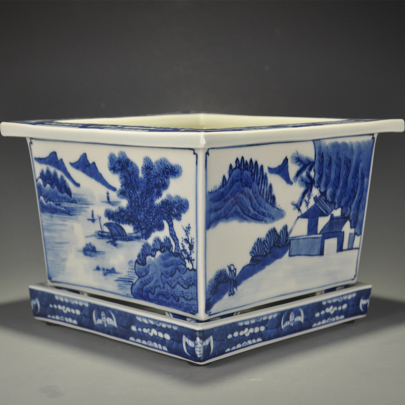 手工仿古白釉盆景盆景德镇陶瓷长方花器石菖蒲水仙花盆-Taobao-Tmall