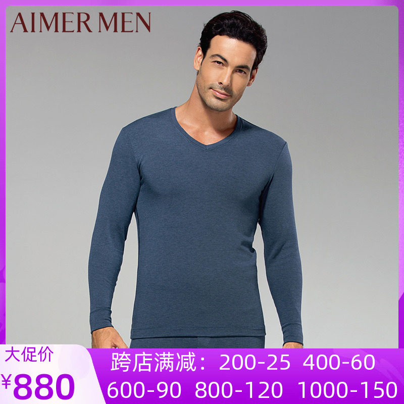 Mr. AIMER counter men's cashmere blend V-neck skin-friendly warm velvet single-layer thermal top NS72J11