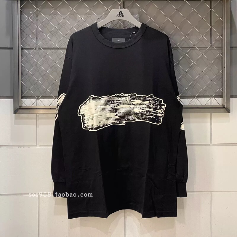 Adidas Y-3 Loose Oil Painting Pattern Arm Letter Logo Fashion Long-Sleeved T-Shirt H44811 Adidas Y-3 Loose Oil Painting Pattern Arm Letter Logo Fashion Long-Sleeved T-Shirt H44811