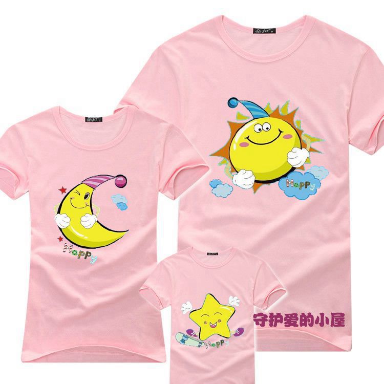 Moon star cha mẹ tải con mùa hè 2018 mẫu áo thun ngắn tay ba mảnh màu tím mẹ và con gái đồng phục gia đình đi biển