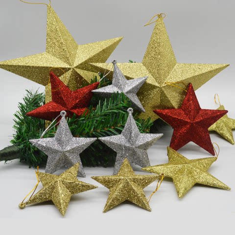 Christmas Celebration Supplies Golden Stars Christmas Decorations Pentagram Christmas Tree Top Star Pendant Red With Gold Powder