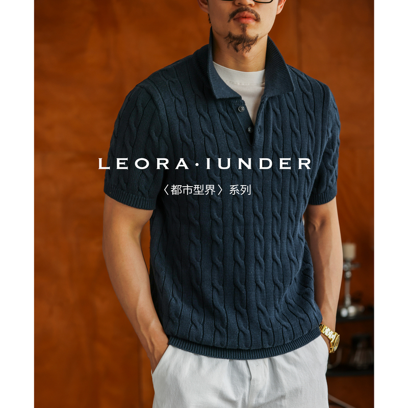 【Urban Style】High-End Vintage Pure Cotton Cable Knit Polo Shirt Short-Sleeve T-Shirt for Men, Summer Style 【Urban Style】High-End Vintage Pure Cotton Cable Knit Polo Shirt Short-Sleeve T-Shirt for Men, Summer Style