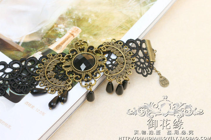 Full 38 包邮 Royal Flower Edge Retro Court Black Water Drop Lace Anklet Gothic Phụ kiện biểu diễn sân khấu Nữ lắc chân