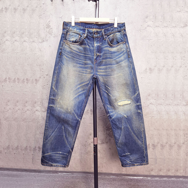 Silver Gecko New Autumn Style Ripped Vintage Selvedge Denim Loose Cropped Jeans Classic Washed