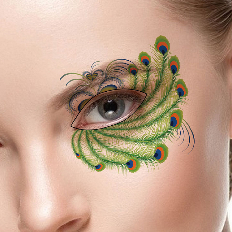 Free Shipping for Purchases over 15 Yuan, Sexy Left and Right Eye Makeup, Angel Fake Tattoo, Green Peacock Feather Eye Tattoo Stickers, Waterproof Free Shipping for Purchases over 15 Yuan, Sexy Left and Right Eye Makeup, Angel Fake Tattoo, Green Peacock Feather Eye Tattoo Stickers, Waterproof