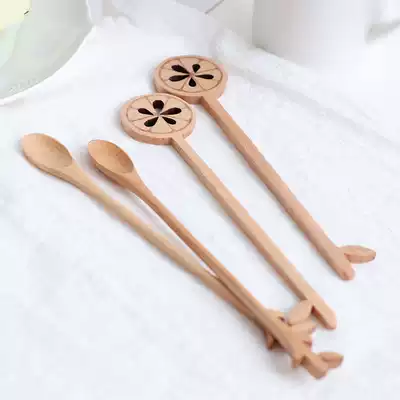 Japanese creative coffee mixing spoon lemon leaves shape simple small spoon natural wooden honey mixing stick