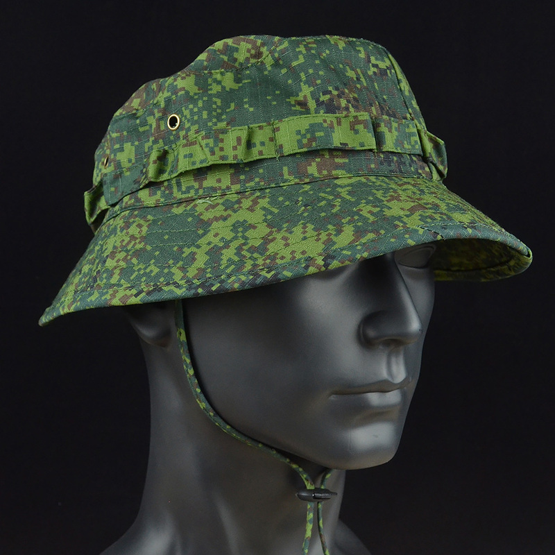 Russian Emr Camouflage Short-Brimmed Boonie Hat, Little Green Man Mcbk Camouflage Round-Brimmed Fisherman Hat, Sun Protection, Breathable, for Hiking