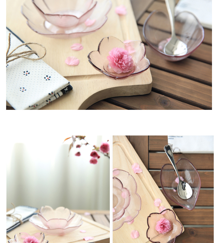 Ẩm thực Nhật Bản món ăn nhỏ hoa anh đào nước sốt bát thủy tinh nước sốt màu hồng giấm bộ bát đĩa hàn quốc