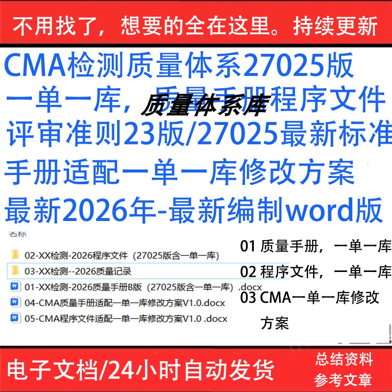 Complies with the New Regulations of the Single Warehouse System (Cma) for Inspection, Complete Quality Manual and Procedure Documents, Latest Edition 2026 Revision