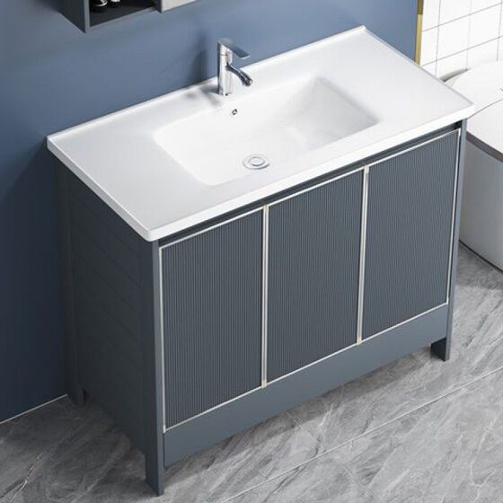 卫生间阳台陶瓷洗衣盆带搓板水槽太空铝灰色落地浴室柜组合洗脸盆