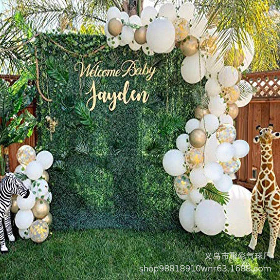 12寸白色气球拱形花环套装 婴儿派对装饰白金和金色纸屑乳胶气球