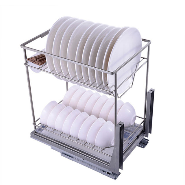 Drawing basket kitchen cabinet vertical dish basket drawer small cabinet body dish storage bowl basket double drain rack