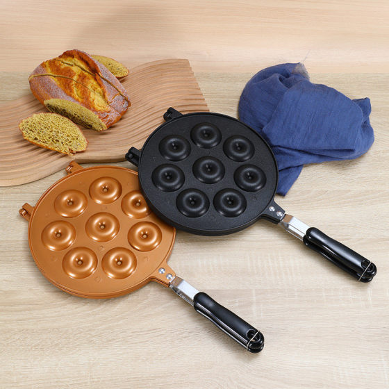 圆形八孔甜甜圈模具双面华夫饼烤盘家用早餐蛋糕面包烘培工具现货