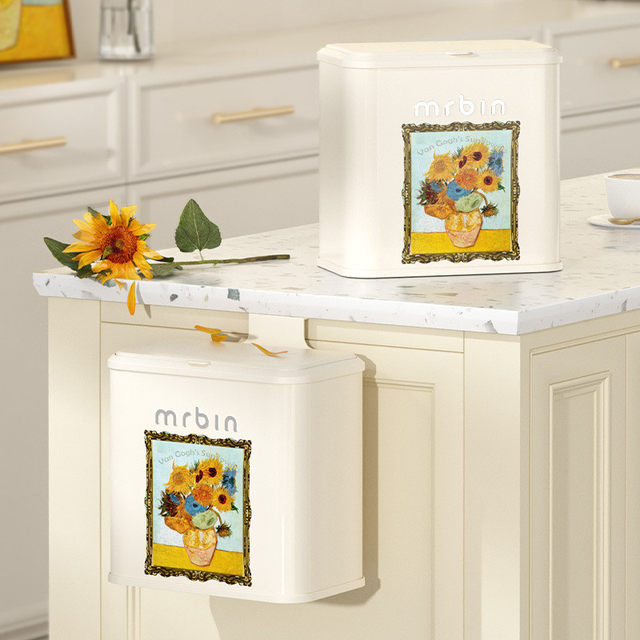 Wheat bucket sunflower kitchen wall-mounted trash can with lid small high-value bathroom sanitary bucket storage barrel