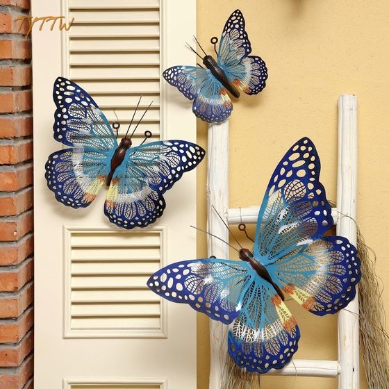 复古铁艺蝴蝶壁饰立体墙面装饰花园酒店婚礼派对布景家居饰品摆件