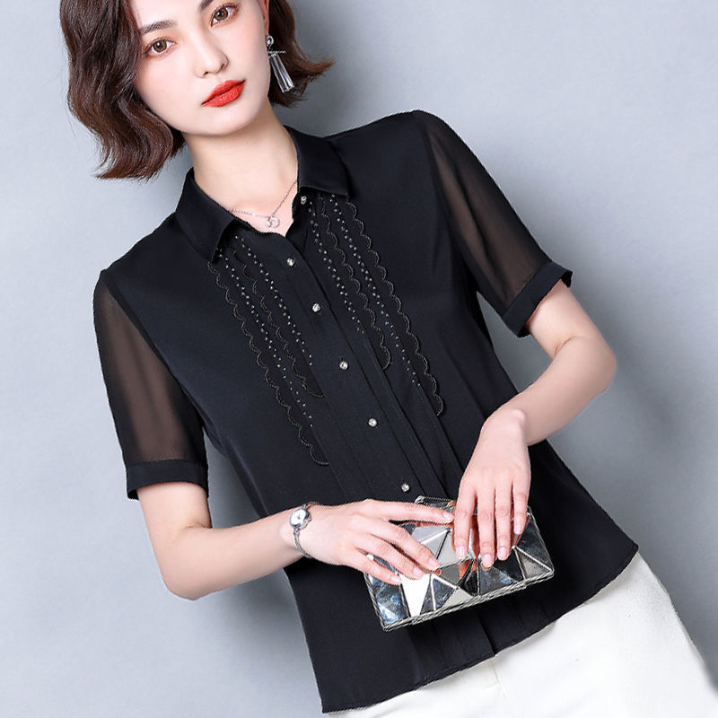 High-End Chiffon Blouse for Women, Short-Sleeved, 2024 Summer New Style, Tummy-Concealing Shirt with a Stylish Design That Makes You Look Slim and Fashionable High-End Chiffon Blouse for Women, Short-Sleeved, 2024 Summer New Style, Tummy-Concealing Shirt with a Stylish Design That Makes You Look Slim and Fashionable