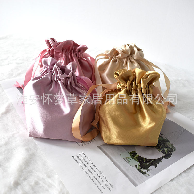 Полиэстер Сумка 仿真丝眼罩双层布袋缎面束口袋双拉抽绳丝绸袋化妆品收纳包现货