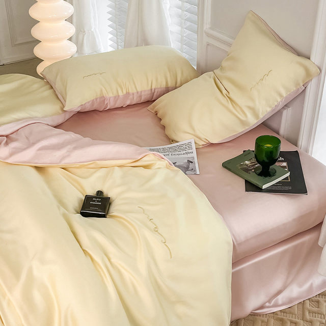 Light luxury style 60-piece Tianshi four-piece set summer double-sided ice silk naked sleeping embroidered quilt cover bed sheets bedding