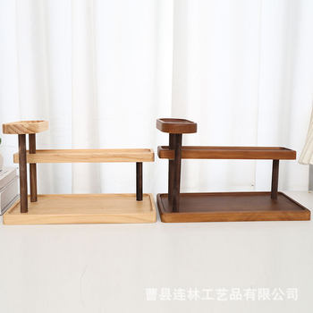 创意木质置物架桌面入户玄关处钥匙眼镜绿植展示架实木茶具杯架子