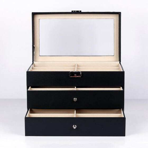 现货热销PU皮革三层18格眼镜盒新款珠宝首饰收纳展示包装盒子现货