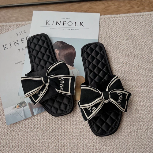 Нескользящие тапочки с бантиком с ремешком, изысканный стиль