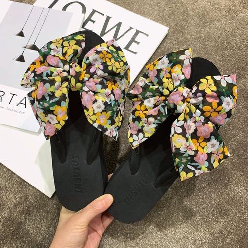 Модные сланцы с бантиком, нескользящие пляжные тапочки, в корейском стиле