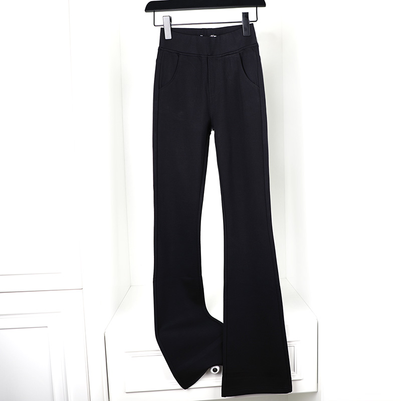 Self-kept cattle goods recommended high-waisted four-sided stretch wrapped body micro-flared pants flared trousers elastic waist thin black OL pants
