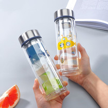 Lock and Lock Glass Cup Womens Tea Cup Home Portable Mens Creative Couple Transparent Double-layer Glass Water Cup