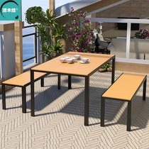 Outdoor aluminum plastic wood table and chair courtyard terrace anti-corrosion outdoor community park leisure bench table waterproof sunscreen