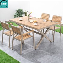 Nordic outdoor plastic wood table and chair courtyard balcony villa outdoor open air café milk tea shop leisure table and chair combination