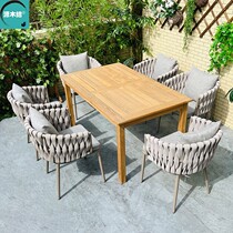 Outdoor table and chairs courtyard balcony simple leisure terrace outdoor sun room waterproof sunproof teak table rattan chair combination