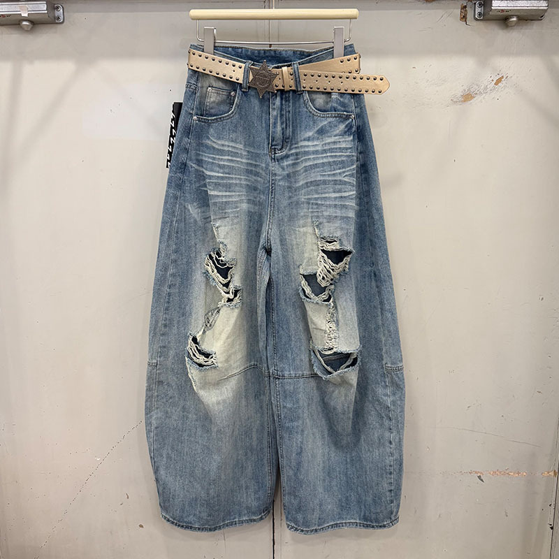 No.One Jeans High-Waisted Ripped Scimitar Jeans for Women Spring and Summer 2026 Versatile Casual Wide-Leg Pants C992