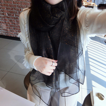 Real Silk Scarves Woman Han Edition 100 Hitch Shiny Star River Double Genuine Silk Wool Scarf Shawl Silk Scarlet Spring Autumn