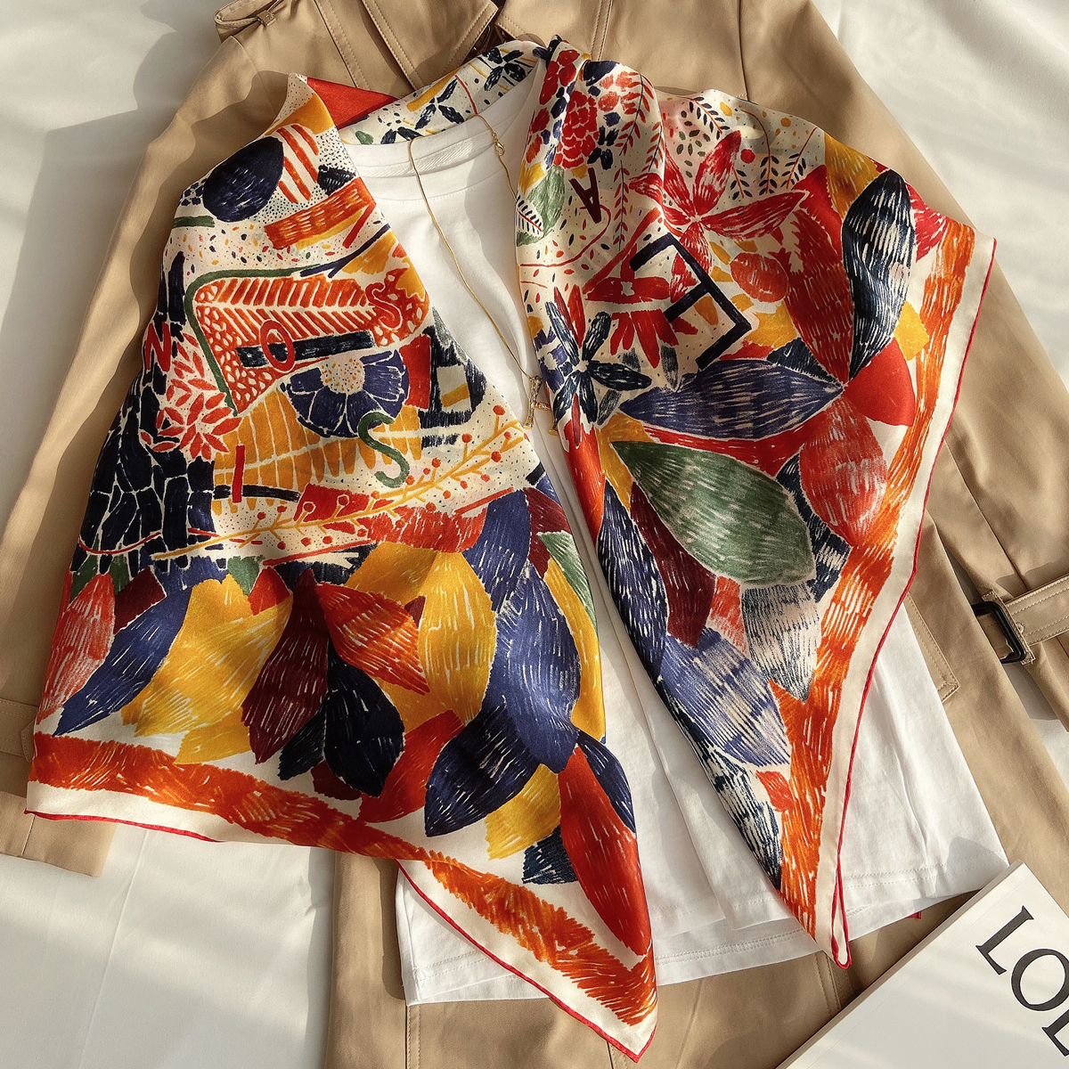 Small Fry Real Silk Scarves Women Spring Autumn Season 100 Hitch Silk Sins Big Square Towels with Flowers Dual-use Scarves Shawl Cape